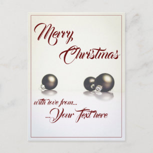 Three christmas balls in front of light background holiday postcard
