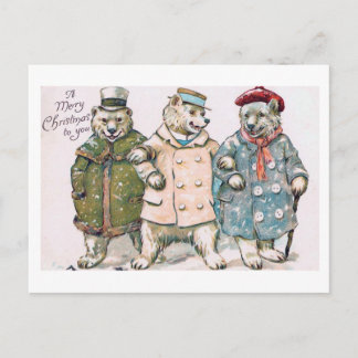 "Three Christmas Bears" Vintage Holiday Postcard