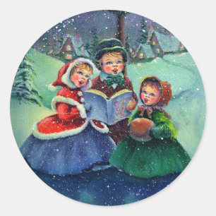 THREE CHRISTMAS CAROLERS by SHARON SHARPE Classic Round Sticker