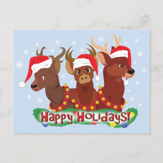 Three Christmas Deer Holiday Postcard (Front)