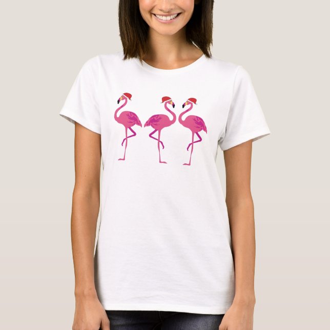 Three Christmas Flamingos T-Shirt (Front)