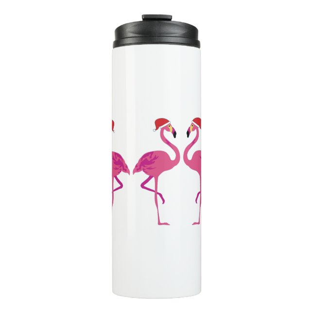 Three Christmas Flamingos Thermal Tumbler (Front)