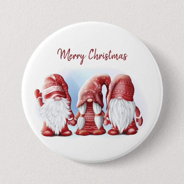 Three Christmas funny gnomes Coffee Mug Stone Magn 7.5 Cm Round Badge (Front)