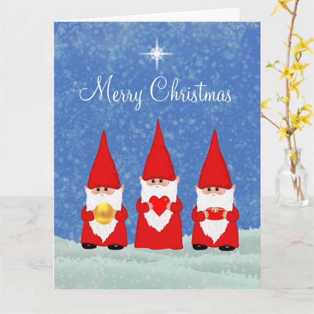 Three Christmas Gnomes Card (Yellow Flower)