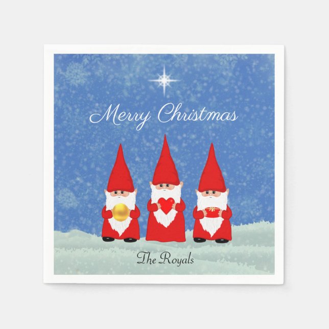 Three Christmas Gnomes Napkin (Front)