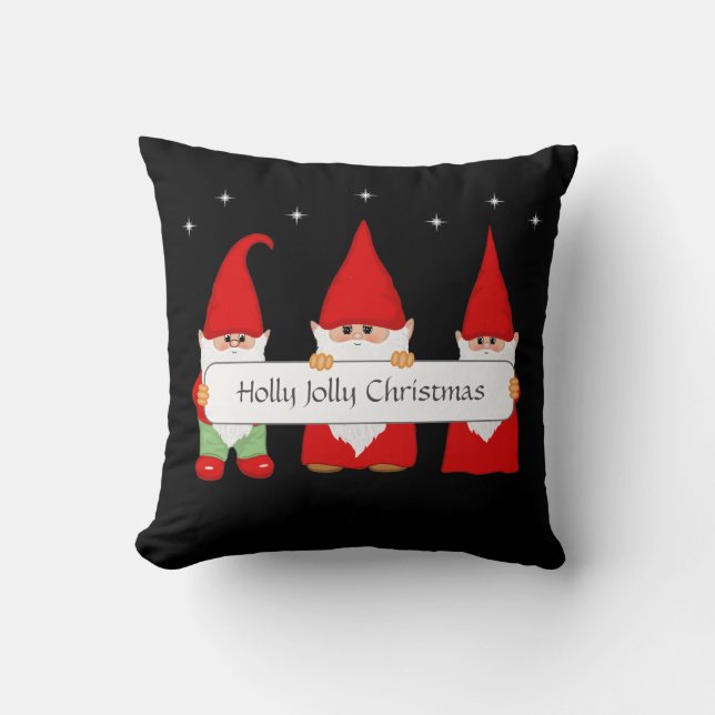 Three Christmas Gnomes on Black Cushion (Front)