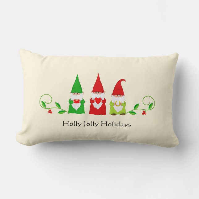 Three Christmas Gnomes on Ivory Lumbar Cushion (Front)