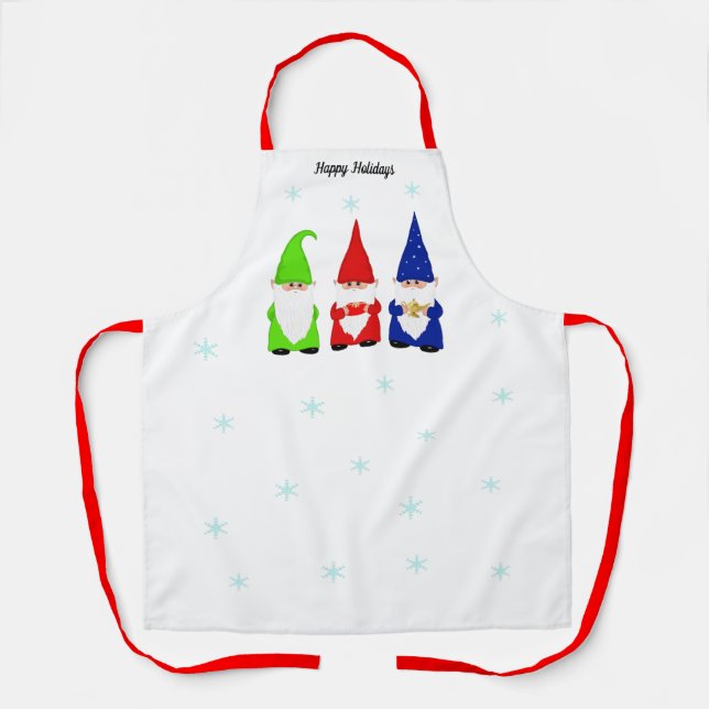 Three Christmas Gnomes on White Apron (Front)