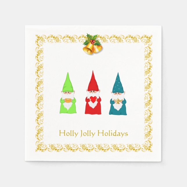 Three Christmas Gnomes on White Napkin (Front)