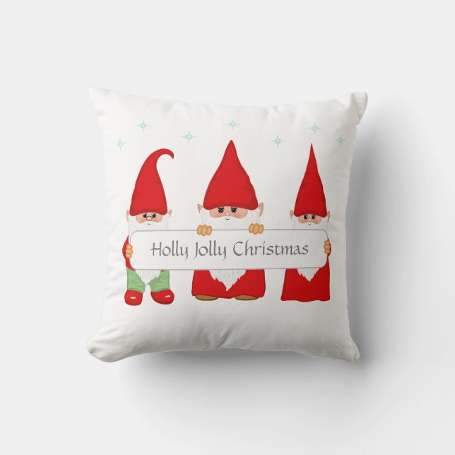 Three Christmas Gnomes Throw Pillow (Front)