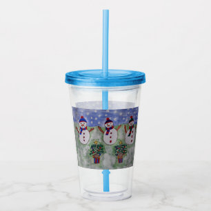 Three Christmas Snowmen Acrylic Tumbler