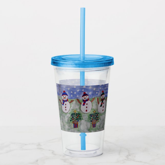 Three Christmas Snowmen Acrylic Tumbler (Front)