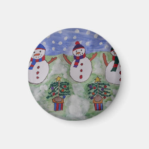 Three Christmas Snowmen Magnet