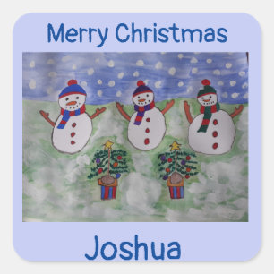 Three Christmas Snowmen Square Sticker