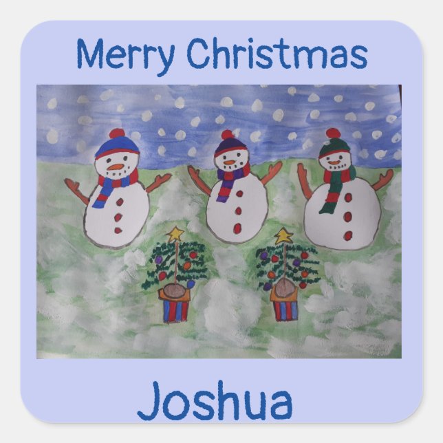 Three Christmas Snowmen  Square Sticker (Front)