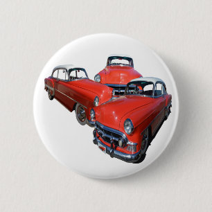 Three Classy Red And White Vintage Cars, 6 Cm Round Badge