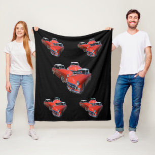 Three Classy Red And White Vintage Cars,   Fleece Blanket