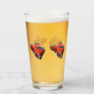 Three Classy Red And White Vintage Cars,  Glass