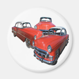 Three Classy Red And White Vintage Cars, Magnet