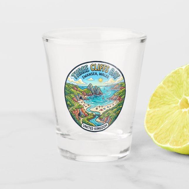 Three Cliffs Bay United Kingdom Shot Glass (Front)