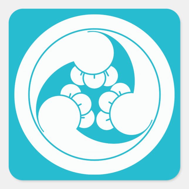 Three clockwise clove swirls in circle square sticker (Front)
