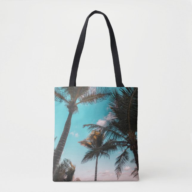 Three coconut trees on seashore tote bag (Front)