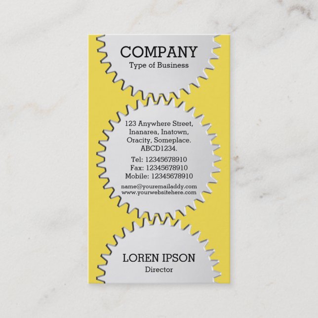 Three Cog Wheels -   #F5DD4B | yellow Business Card (Front)