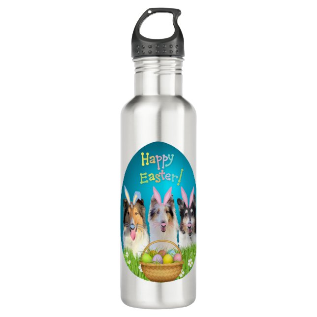 Three Collie Easter Bunny  710 Ml Water Bottle (Front)