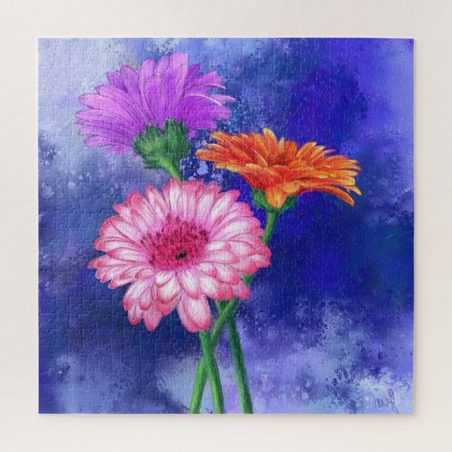 Three Color Gerberas Puzzle - Beautiful (Vertical)