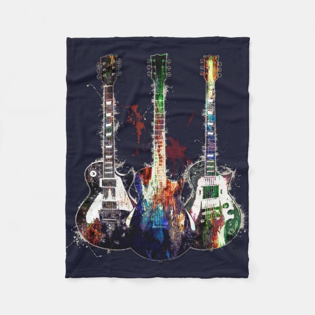 Three colored guitars fleece blanket (Front)