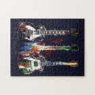 Three colored guitars