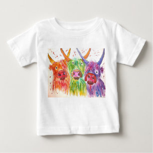 Three Colorful Highland Cows Baby T-Shirt