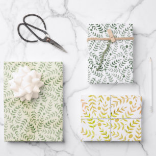 Three Colors Fern Leaf All Occasion Pattern Wrapping Paper Sheet