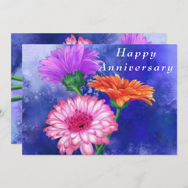 Three Colour Gerberas Anniversary Card (Front/Back)