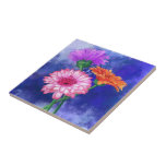 Three Colour Gerberas Ceramic Tile<br><div class="desc">Beautiful Three Colour Gerberas Tiles - MIGNED Painting Design</div>