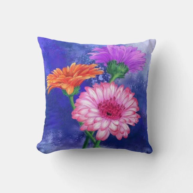 Three Colour Gerberas Throw Pillow (Front)