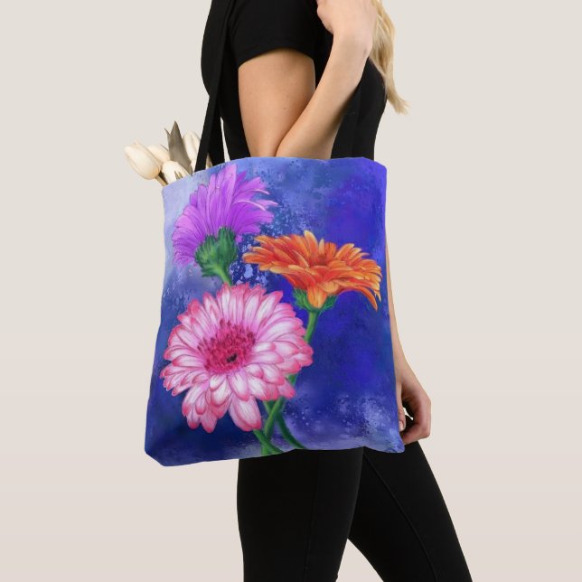 Three Colour Gerberas Tote Bag (Close Up)
