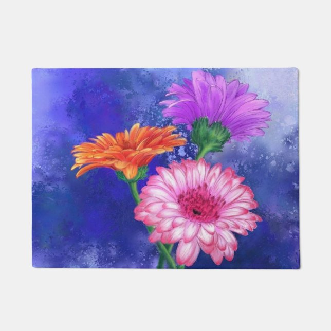 Three Colour Gerberas - Watercolor Painting Art  Doormat (Front)