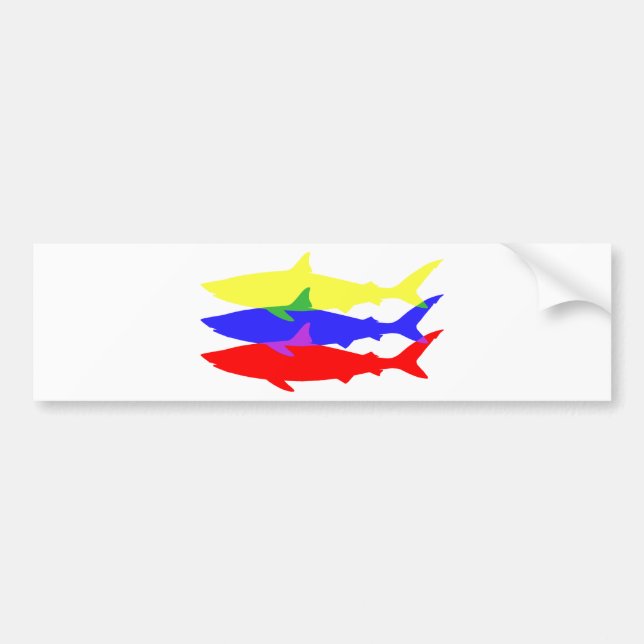 Three Coloured Sharks Bumper Sticker (Front)