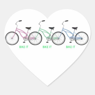 Three colourful bicycles with the words Bike it! Heart Sticker