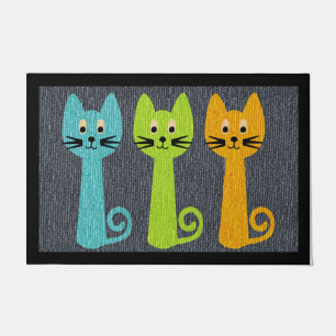 Three Colourful Cat Doormat, Animal Lovers Doormat