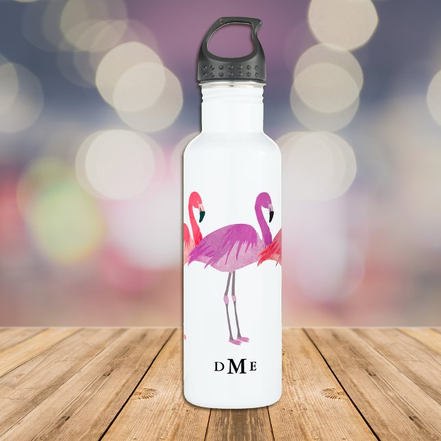 Three Colourful Flamingos Monogram 710 Ml Water Bottle (Creator Uploaded)