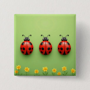 Three Colourful Ladybugs 15 Cm Square Badge