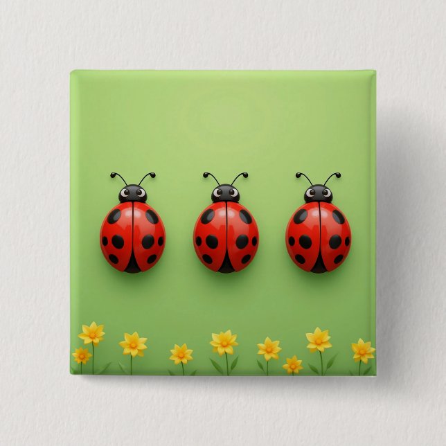 Three Colourful Ladybugs 15 Cm Square Badge (Front)