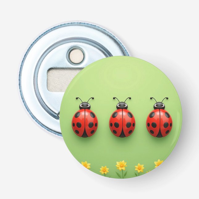 Three Colourful Ladybugs Bottle Opener (Front)