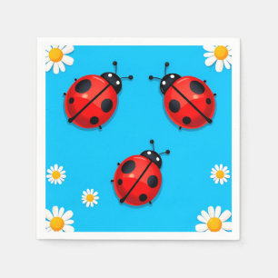 Three Colourful Ladybugs on Blue Background Napkin