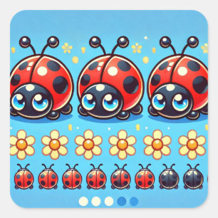 Three Colourful Ladybugs on Blue Background Square Sticker