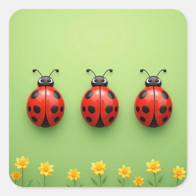 Three Colourful Ladybugs Square Sticker (Front)