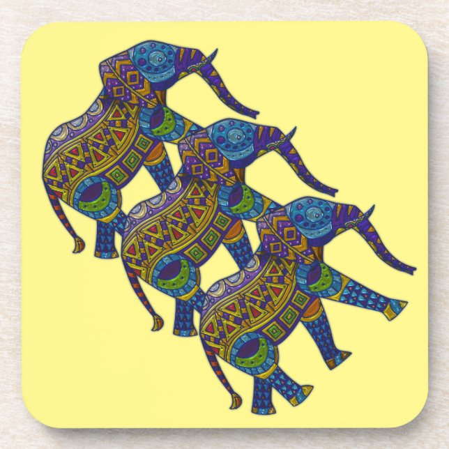 Three Colourful Mosaic Elephants Coaster (Front)