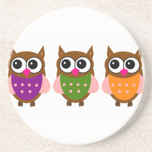 Three Colourful Owls Coaster